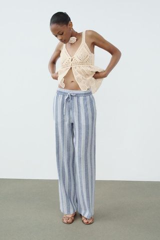 Zara Striped Linen Blend Trousers