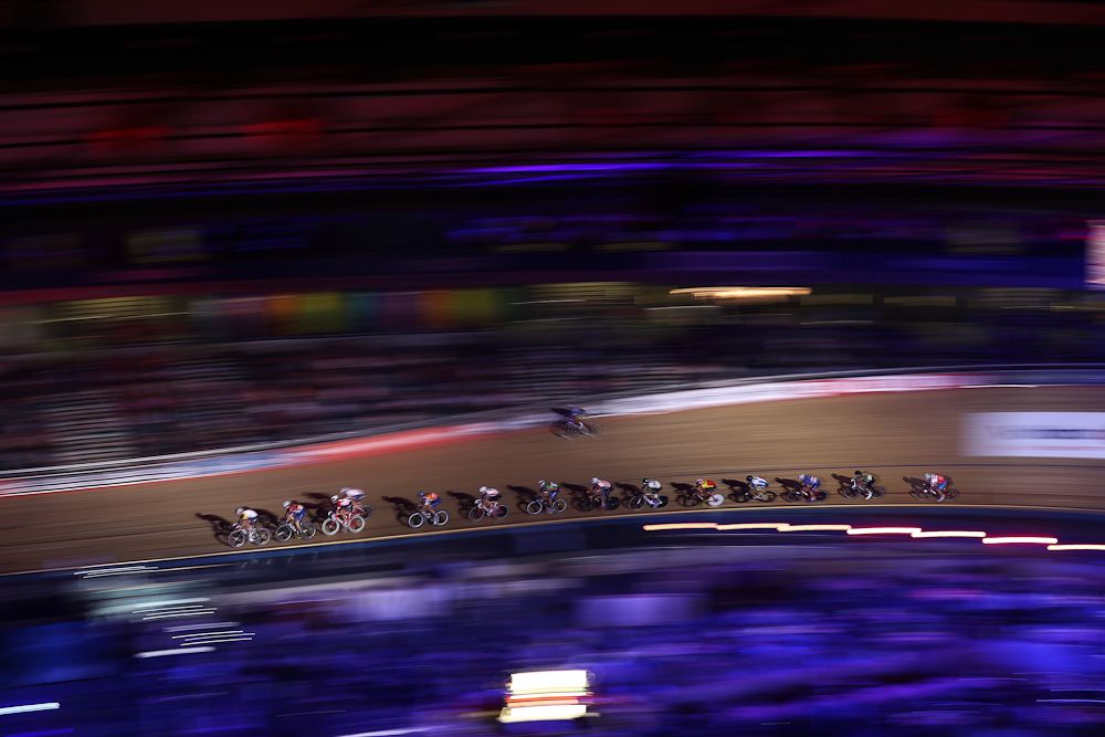 Riders compete in the 10km Scratch Race during day one of the London Six Day