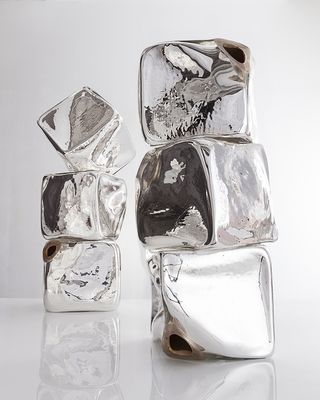Unique stacked sculpture in hand-blown silver mirrorised glass