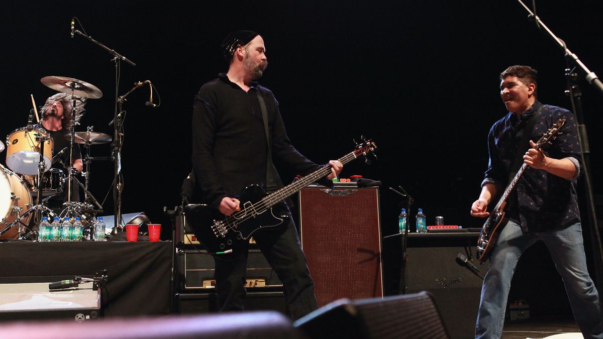 Dave Grohl, Krist Novoselic, and Pat Smear of Nirvana perform at Hammerstein Ballroom on February 13, 2013 in New York City