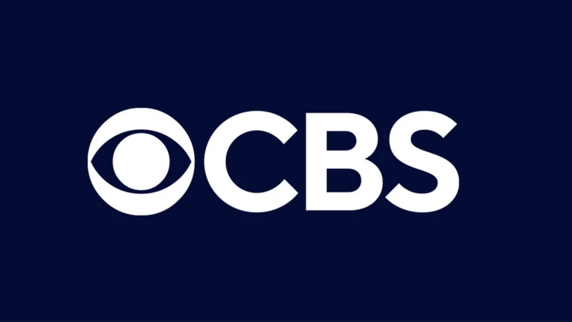 Screenshot of logo from video on CBS press site with Eye network symbol and white text on blue background.