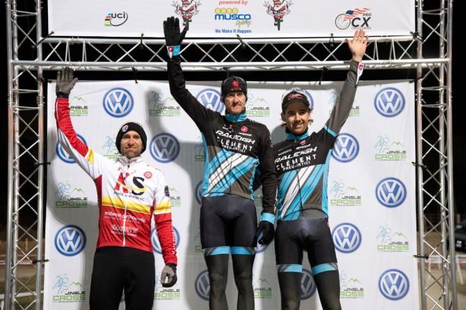 The men's podium of Ben Berden in first, James Driscoll, and Brian Matter.
