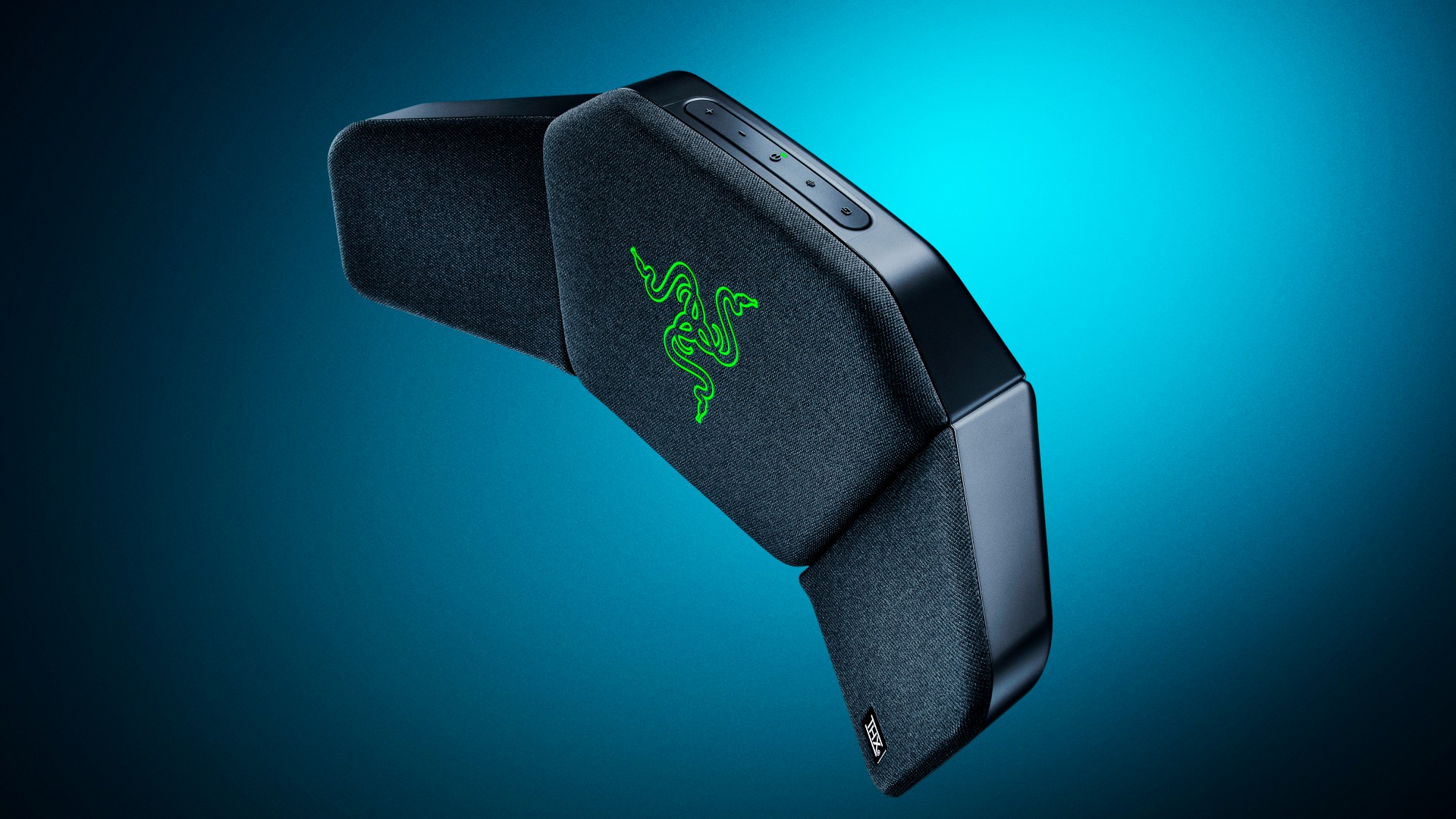 Razer Clio headrest speaker against a blue background