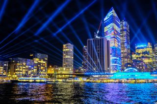 Light displays at Circular Quay during Vivid Sydney 2022
