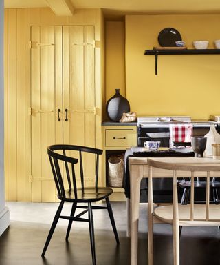 Bright yellow painted kitchen
