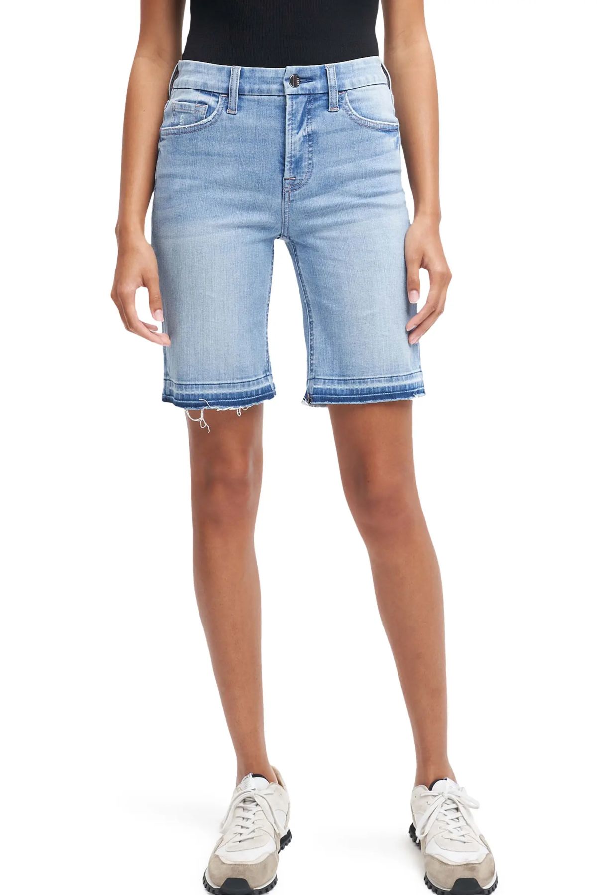 Jen7 High Waist Released Hem Denim Bermuda Shorts