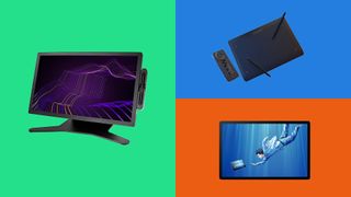 Three drawing tablets in a colour background