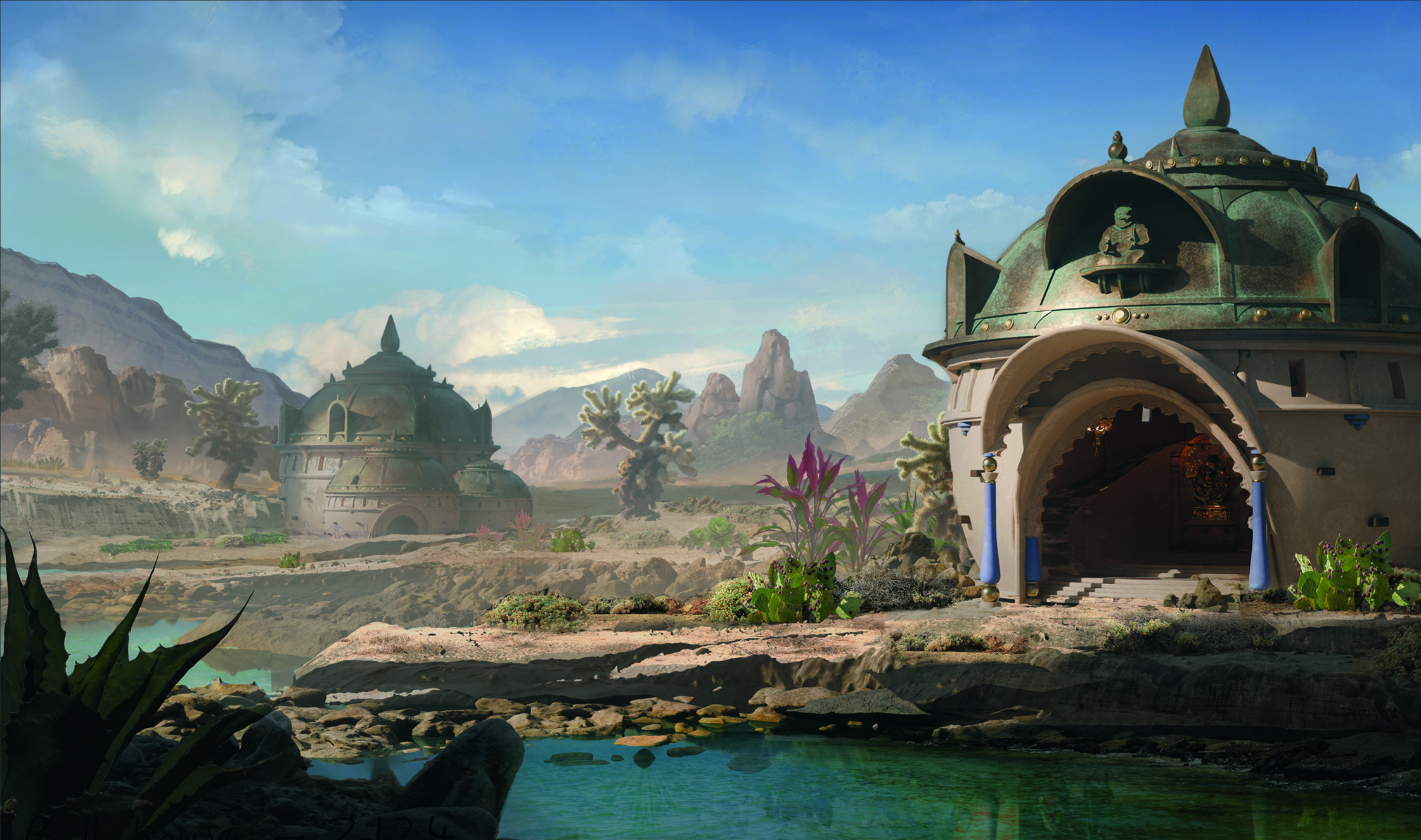Paint believable environments; temple