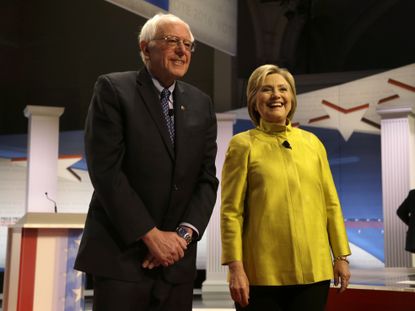 Sen. Bernie Sanders, I-Vt, left, and Hillary Clinton at the Democratic presidential primary debate at the University of Wisconsin-Milwaukee, Thursday, Feb. 11, 2016.