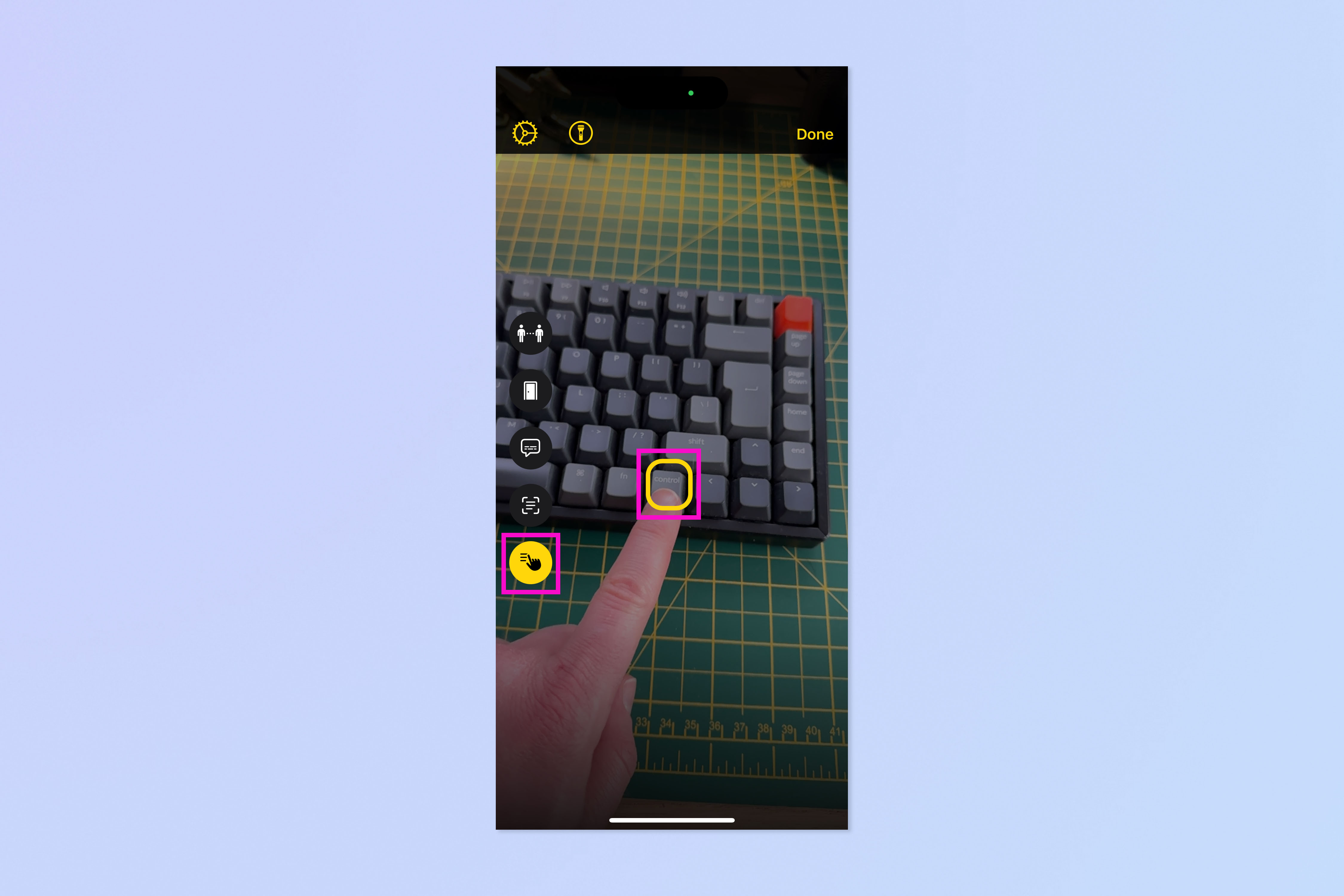 Снимок экрана, показывающий, как использовать функцию обнаружения объектов iOS Magnifier с использованием искусственного интеллекта.