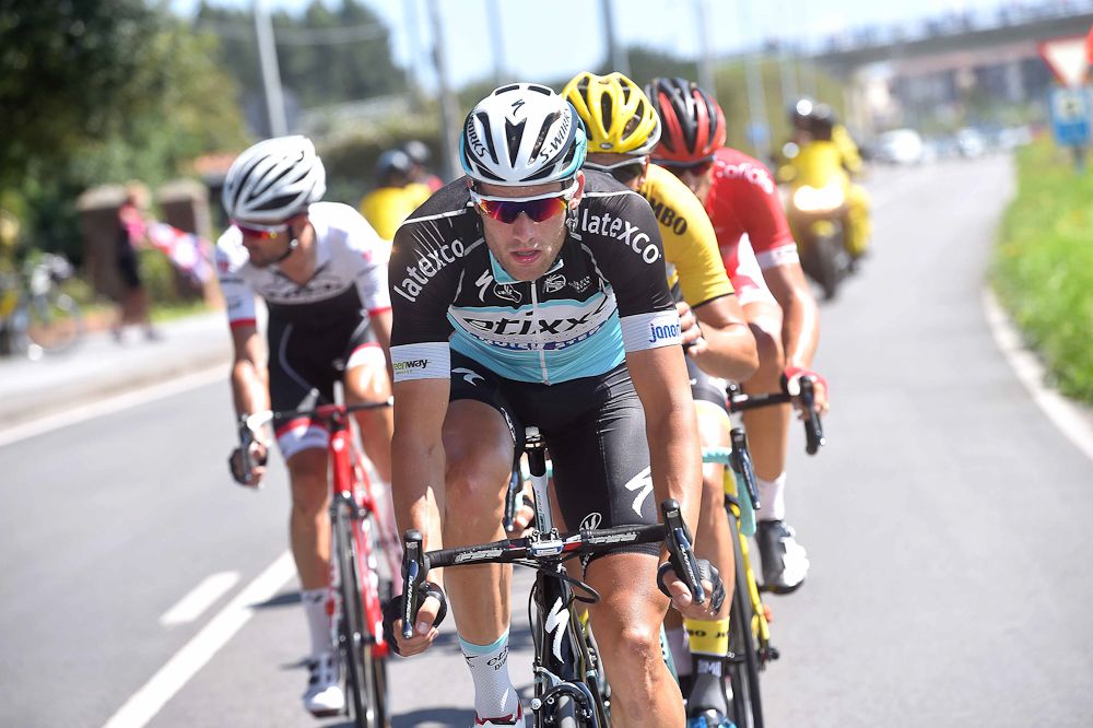 Nikolas Maes leads the breakaway during stage 15.