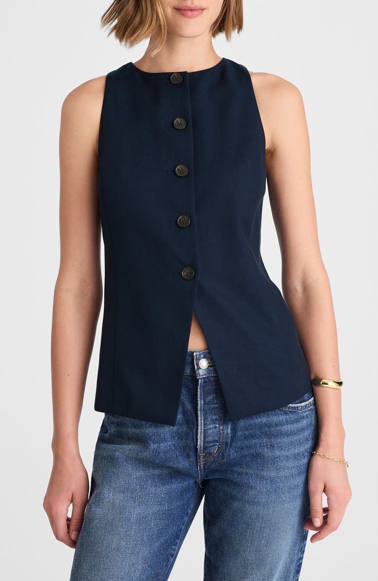 Crewneck Cutaway Drapey Twill Vest