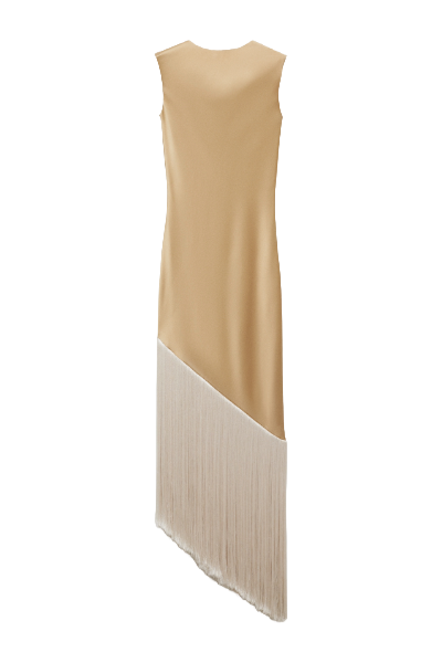 MANGO, Asymmetrical Satin Dress With Fringes 