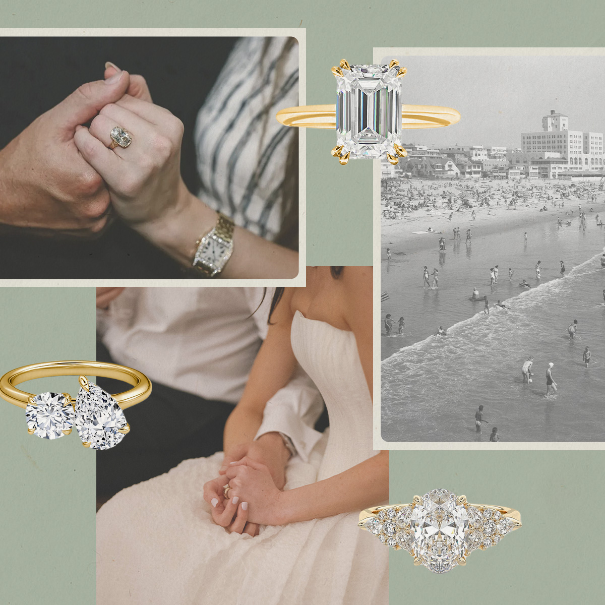 Collage of engagement rings.