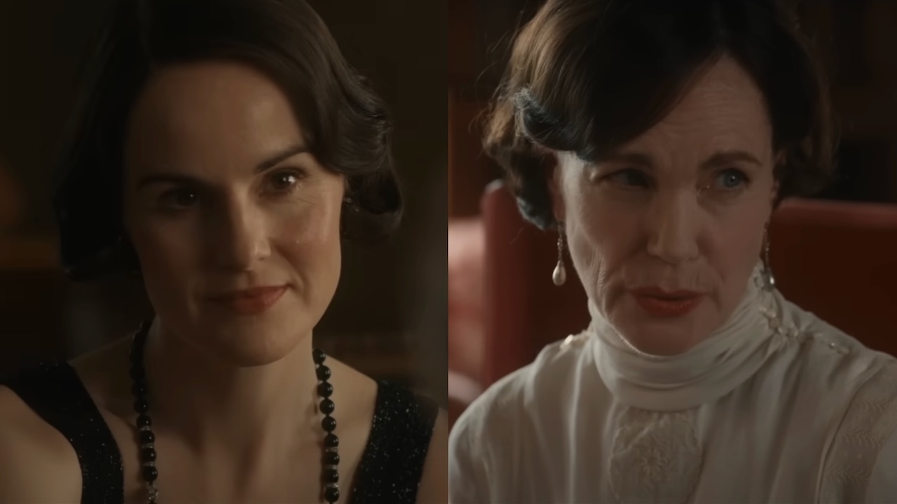 Side-by-side pictures of Michelle Dockery and Elizabeth McGovern in Downton Abbey: The Grand Finale