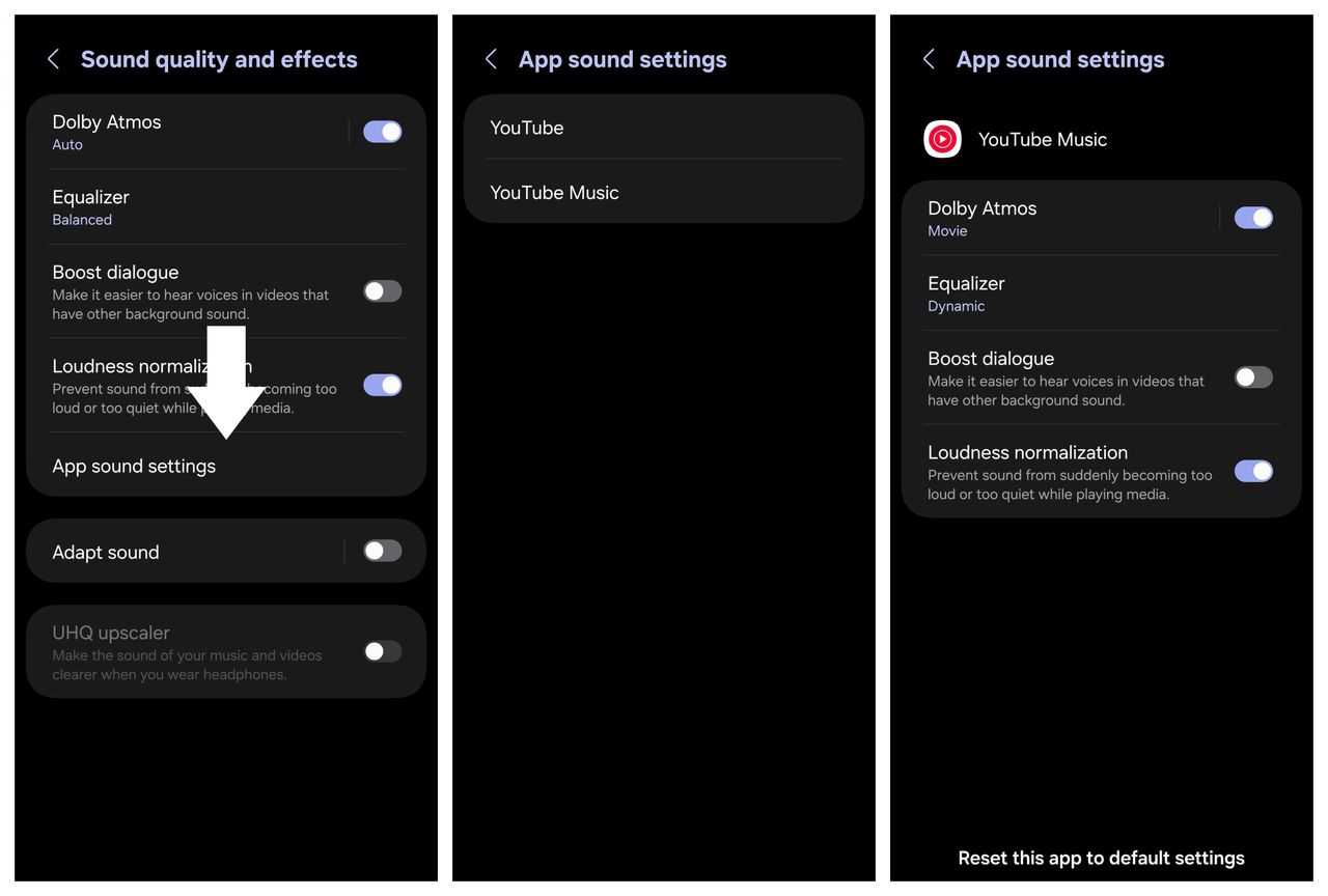 App audio settings on the Galaxy S25