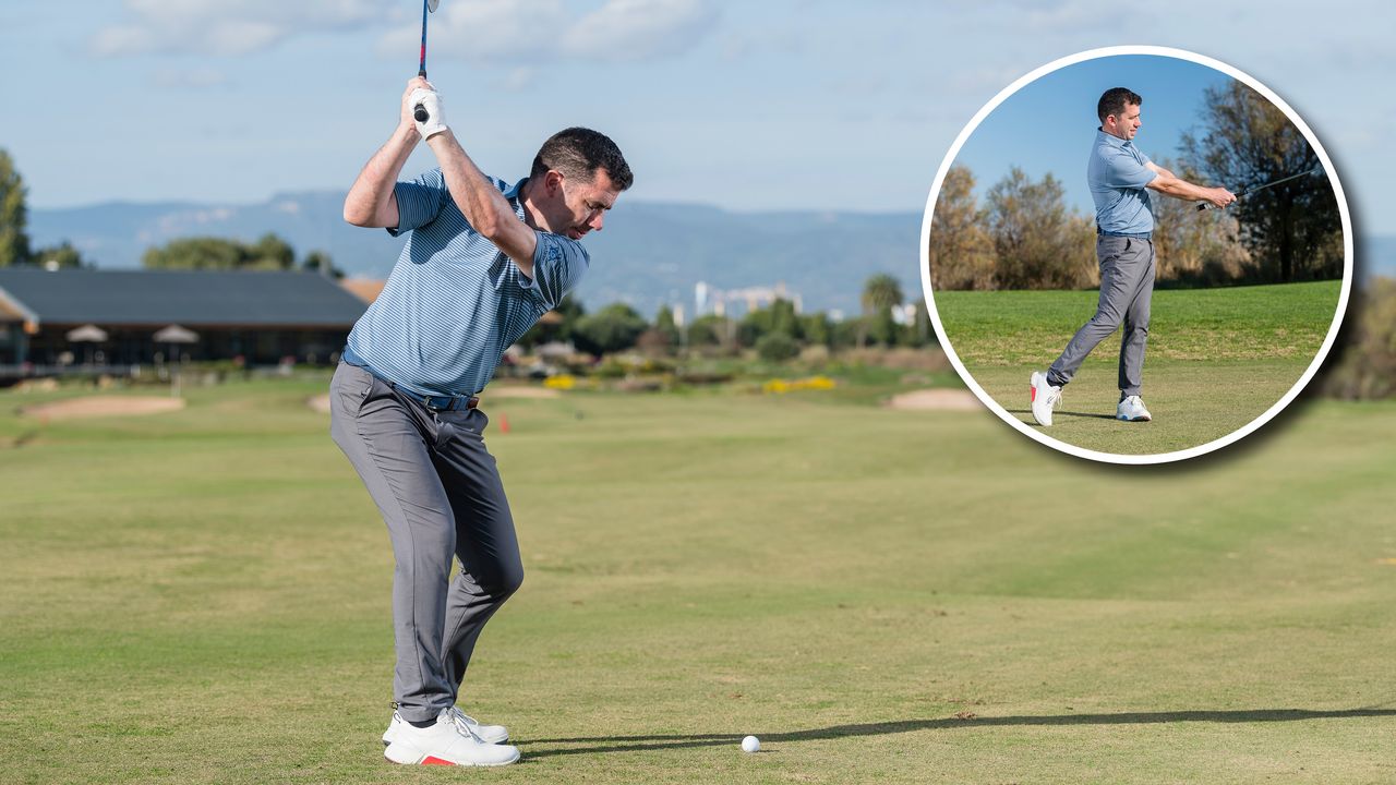 PGA pro Dan Grieve hitting an iron shot at Infinitum Golf Resort in Spain