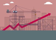 construction cityscape stock chart arrow up
