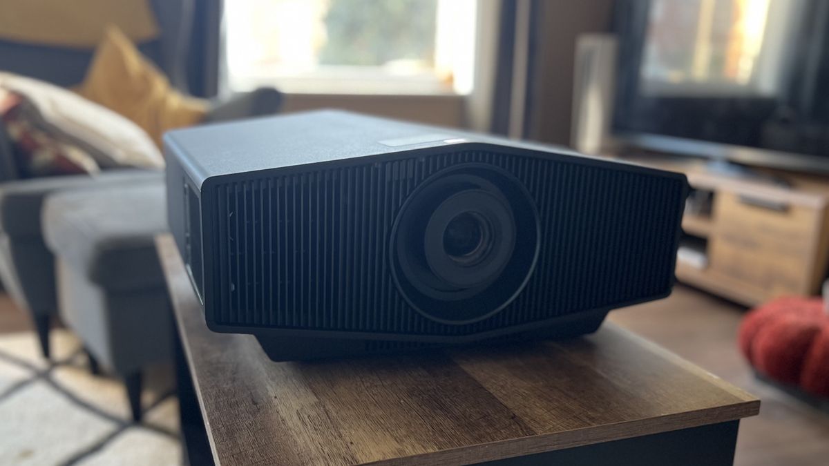 Sony Bravia Projector 7 on a wooden coffee table