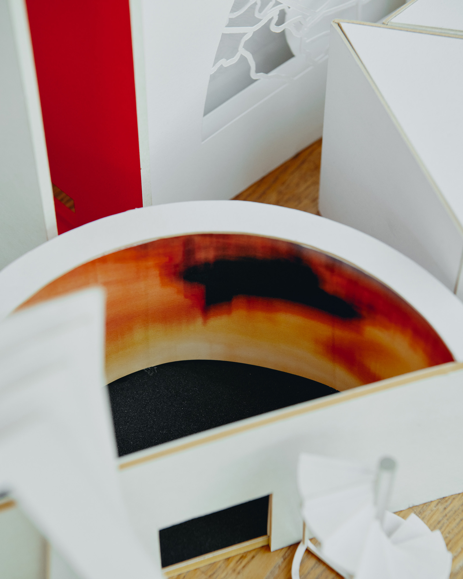 Designs and prototypes in Es Devlin's studio
