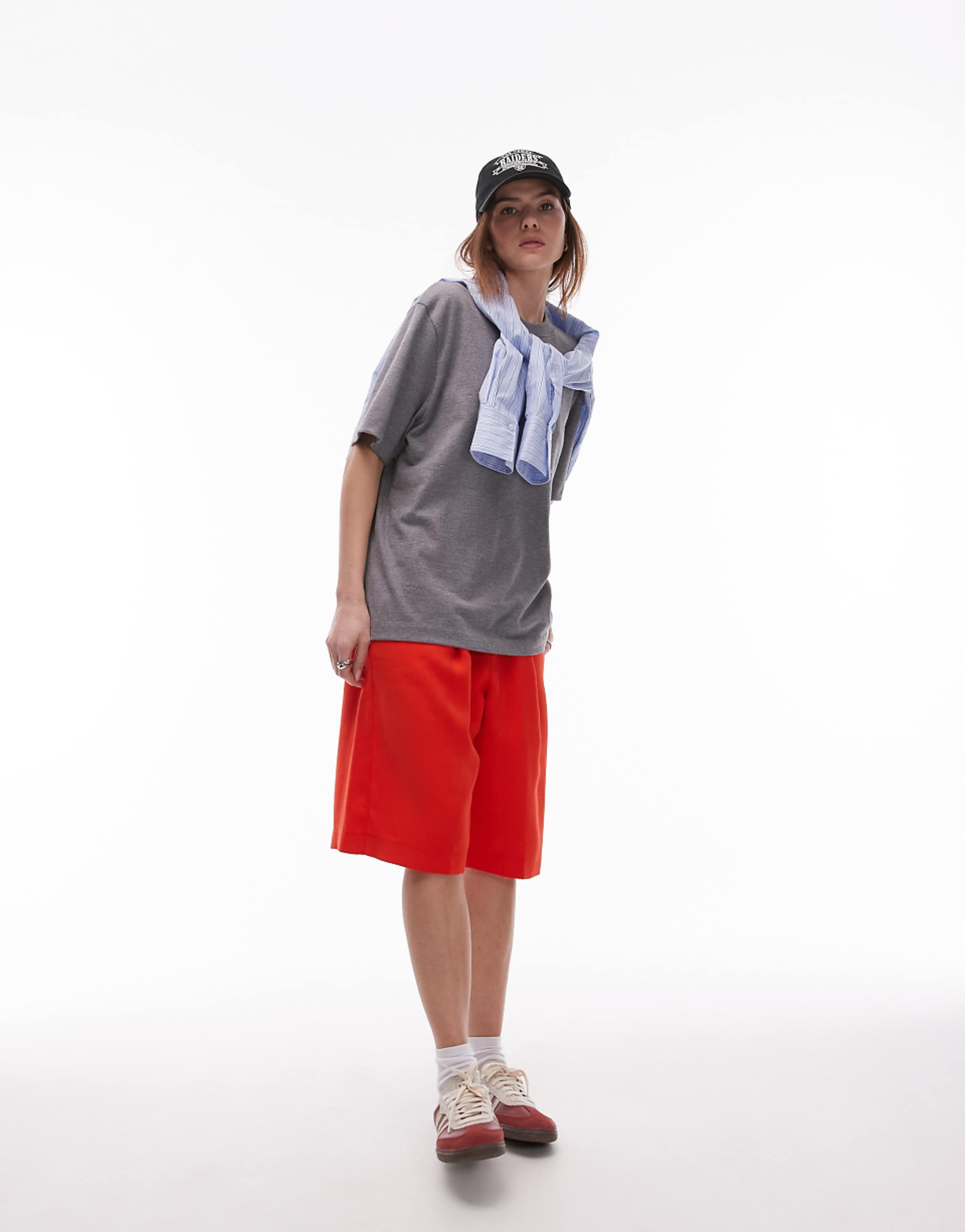 Topshop Tailored Longline Pull on Shorts in Red
