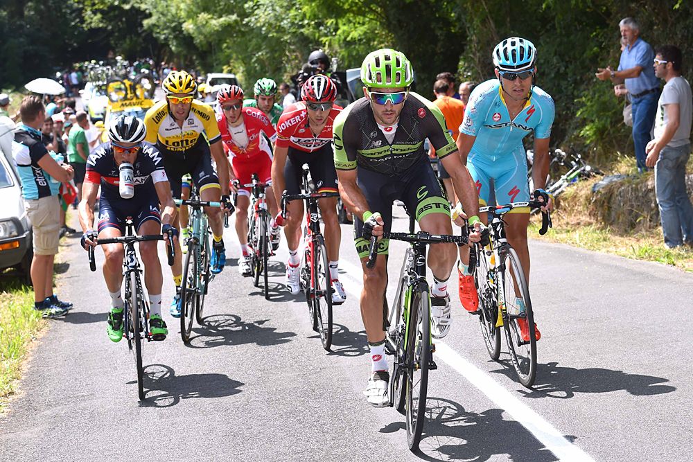 The group of riders on the climb at the Clasica San Sebastian