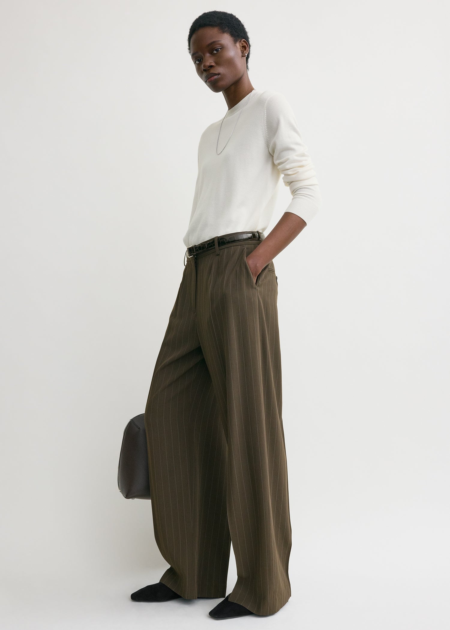 Wide Pinstriped Trousers Pepper