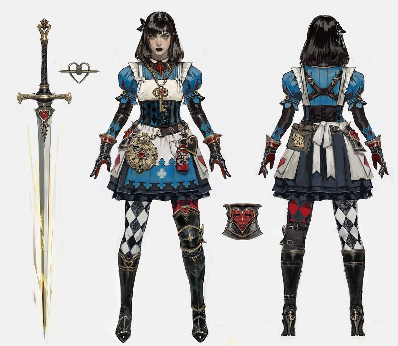 Video game character design tips; a red queen and an Alice in Wonderland fantasy design