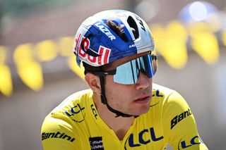 Wout van Aert (JUmbo-Visma) in the Criterium du Dauphine leader's jersey