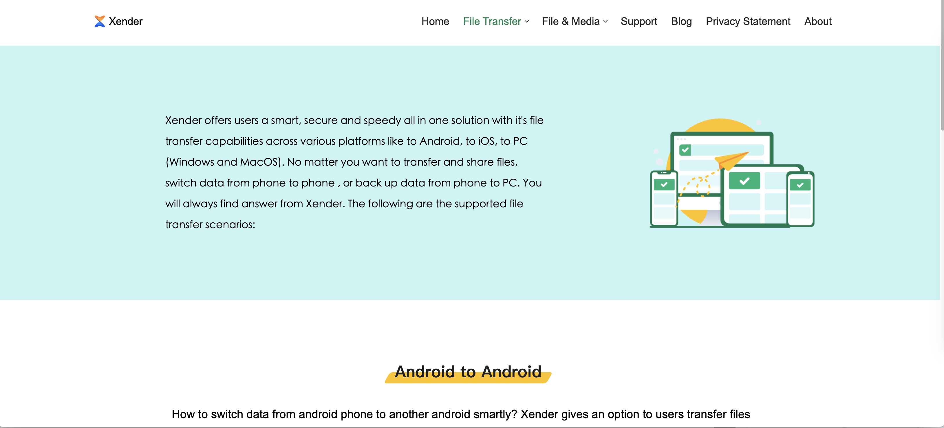 Xender website concerning Android