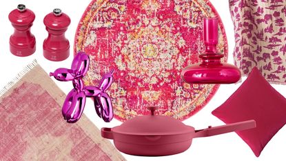 A compilation of home products in different shades of magenta