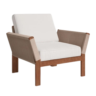Outdoor chair with white cushions