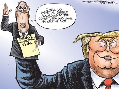 Political Cartoon U.S. Senate Impeachment Trial Trump McConnell Hand Puppet