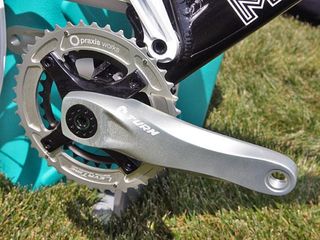 Praxis's new Turn all-mountain crank uses a C-shaped cold forged aluminum arm and giant 35mm-diameter spindle that fits in a standard BB30 or PressFit 30 shell.