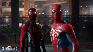 Miles Morales and Peter Parker in Marvel's Spider-Man 2