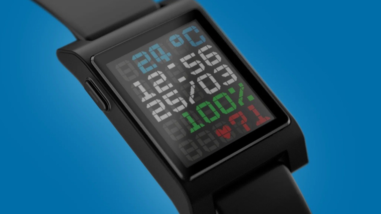 The Time 2 smartwatch by Core Devices in black with a color e-paper display.