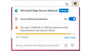 Screenshot of Microsoft Edge Secure Network's data limit UI
