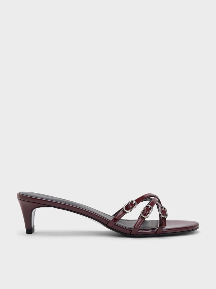 Charles &amp;amp; Keith, Patent Buckled Strappy Kitten-Heel Mules