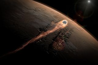 SpaceX's Red Dragon concept would launched a Dragon-based spacecraft to Mars and use the capsule's thrusters to make a landing. This artist's illustration shows how Dragon could enter Mars' atmosphere. SpaceX has successfully returned Dragon capsules to E