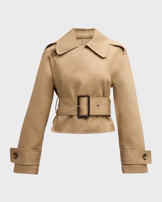 Wrap-Front Cropped Trench Coat