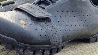 Rapha Explore gravel shoe upper details with reflective vecro strap