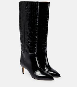 Croc-Effect Leather Knee-High Boots