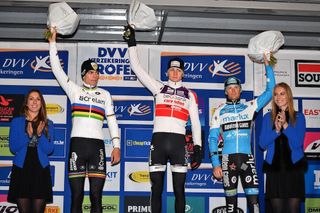 Mathieu van der Poel, Wout Van Aert and Kevin Pauwels comprise the Scheldecross final podium