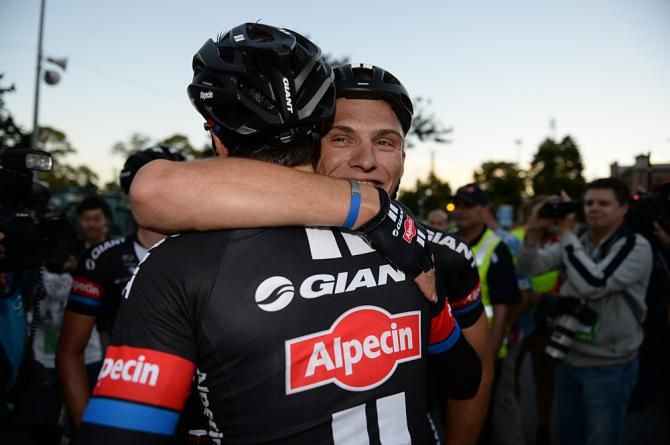 Giant-Alpecin riders celebrate Marcel Kittel's win