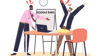 Cartoon employees arguing over Google Bard