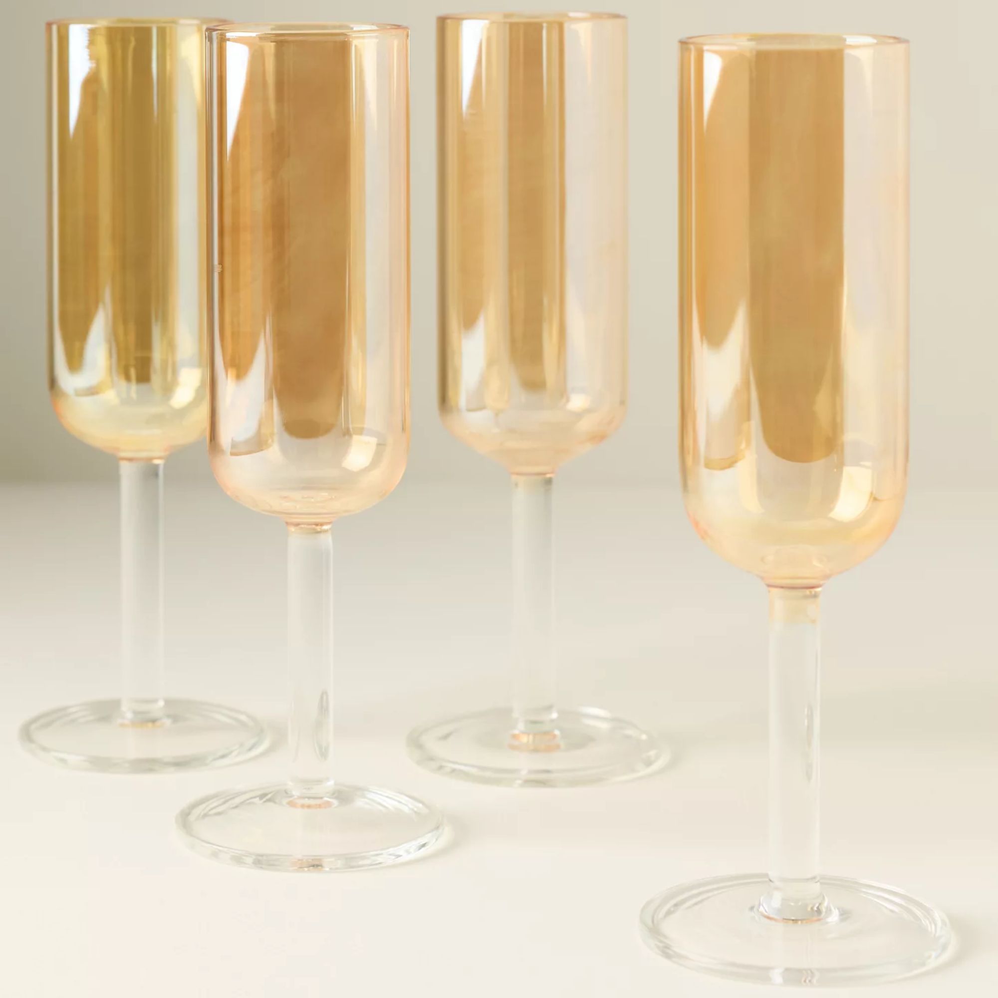 Amber glass flutes with clear stems