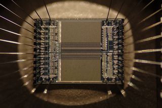 Integrated circuit from an EPROM memory microchip showing the memory blocks and supporting circuitry.