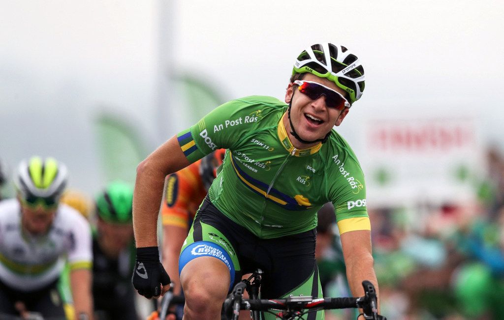 Points leader Aaron Gate celebrates stage 6 victory