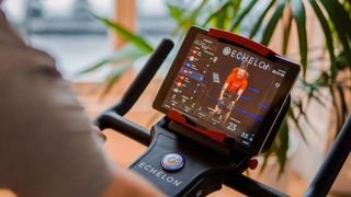 A look over a man&#039;s shoulder at the Echelon bike screen 