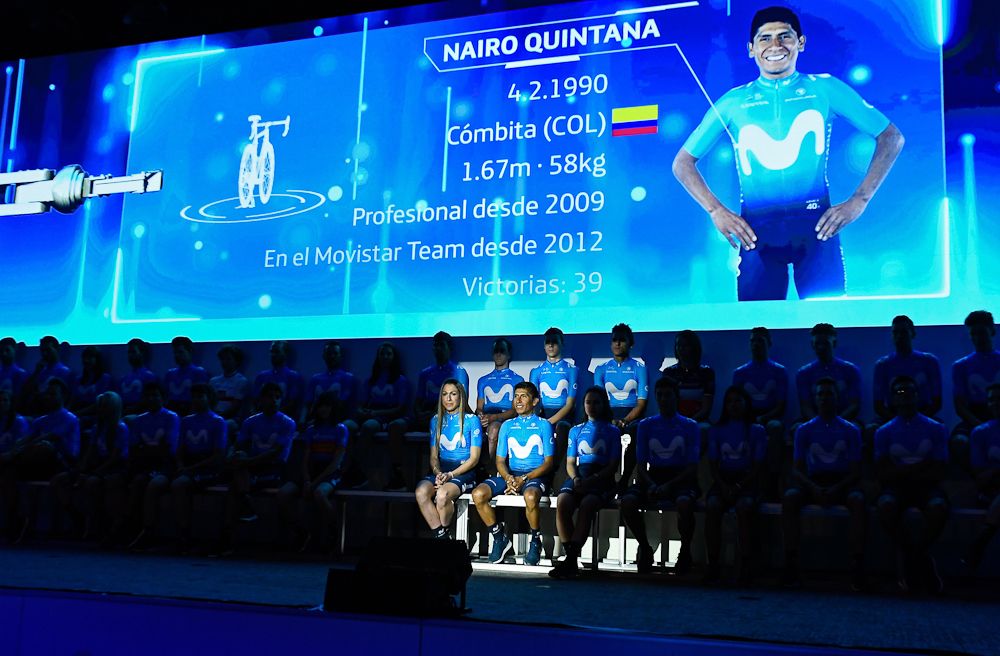 Nairo Quintana is centre stage atthe presentation of Spain's Movistar Team
